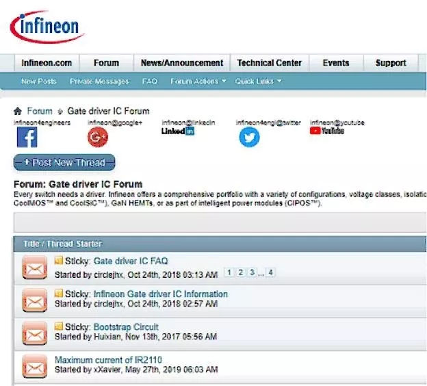 Infineon Opens Gate Driver Online Technology Forum